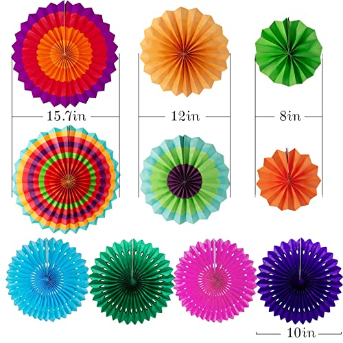 Huryfox Fiesta Party Decorations - 33pcs Colorful Mexican Themed Hanging Paper Fans, Rainbow Paper Pom Poms, Fiesta Bunting and Tissue Paper Streamers for Birthday, Festival, and Rainbow Parties