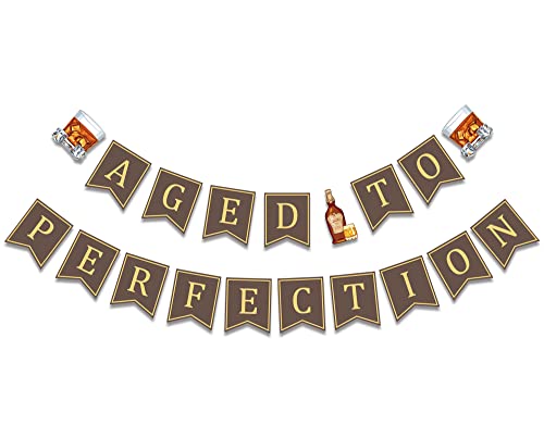 Age To Perfection Birthday Banner, Whiskey Inspired Bday Party Decoration, 30th 40th 50th Birthday Bunting Sign