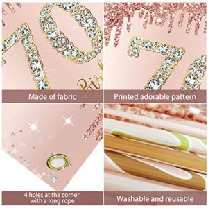 Happy 70th Birthday Banner Backdrop Decorations for Women, Rose Gold 70 Birthday Party Sign Supplies, Pink 70 Year Old Birthday Poster Background Photo Booth Props Decor