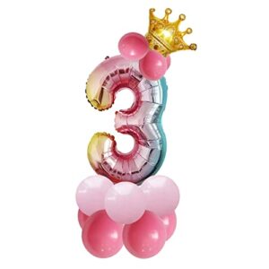 falliny 32 inch rainbow number 3 balloons with latex balloons detachable crown foil helium party birthday decorations for birthday party,wedding, bridal shower engagement photo shoot, anniversary