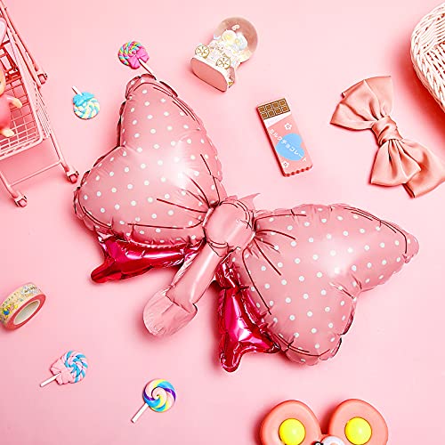 6 Pieces Bow Balloon Mouse Party Decoration Bowtie Pink Balloon Foil Pink Balloon Jumbo Bow Balloon for Wedding Bridal Shower Gender Reveal Balloon Party Gift Decoration (Large and Small)