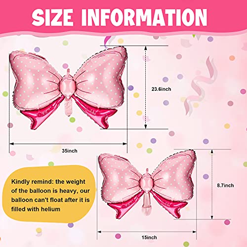 6 Pieces Bow Balloon Mouse Party Decoration Bowtie Pink Balloon Foil Pink Balloon Jumbo Bow Balloon for Wedding Bridal Shower Gender Reveal Balloon Party Gift Decoration (Large and Small)