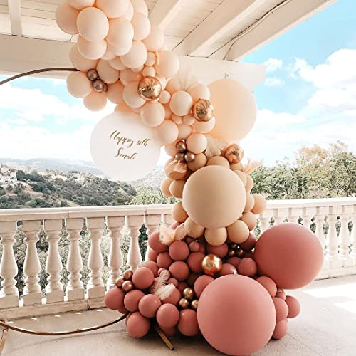 Nude Dusty Pink Balloon Garland Double Stuffed Blush Brown Rose Gold Metallic Balloons Latex Neutral Balloon Arch Kit For Baby Shower Boho Bridal Wedding Engagement Birthday Party Decorations