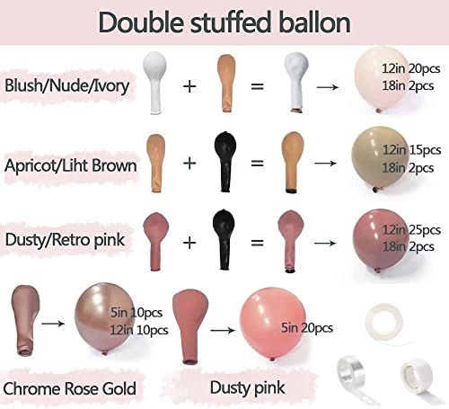 Nude Dusty Pink Balloon Garland Double Stuffed Blush Brown Rose Gold Metallic Balloons Latex Neutral Balloon Arch Kit For Baby Shower Boho Bridal Wedding Engagement Birthday Party Decorations