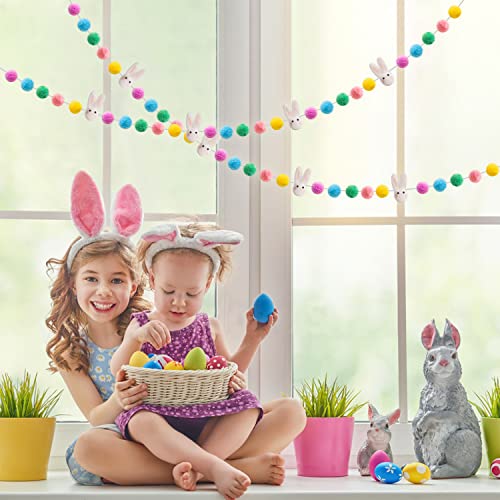 WATINC 2Pcs Easter Felt Garland with Bunny Felt Ornaments Hanging Bunting Happy Easter Party Supplies Classroom Home Decor Photo Props Decor for Mantle Fireplace Wedding Birthday Party Baby Shower