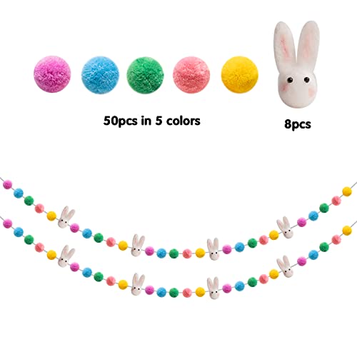 WATINC 2Pcs Easter Felt Garland with Bunny Felt Ornaments Hanging Bunting Happy Easter Party Supplies Classroom Home Decor Photo Props Decor for Mantle Fireplace Wedding Birthday Party Baby Shower