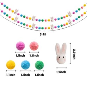 WATINC 2Pcs Easter Felt Garland with Bunny Felt Ornaments Hanging Bunting Happy Easter Party Supplies Classroom Home Decor Photo Props Decor for Mantle Fireplace Wedding Birthday Party Baby Shower