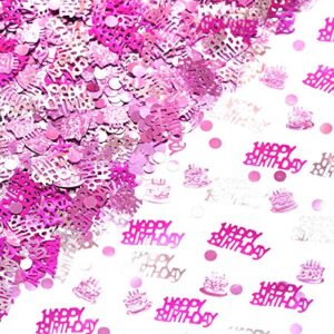 Happy Birthday Party Table Confetti - Hot Pink Purple Foil Metallic Sequins Confetti First Baby Shower Birthday Nursery Party Sprinkles Confetti Decorations, 60g