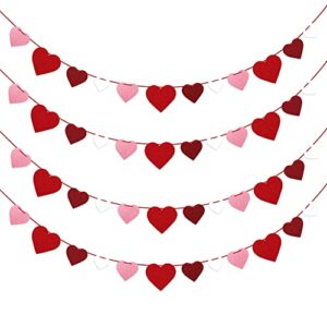 4pcs valentines day felt heart garland banner- no diy- valentines decorations- valentine’s day party decorations supplies- valentines burgundy pink red white heart garlands for home fireplace mantle