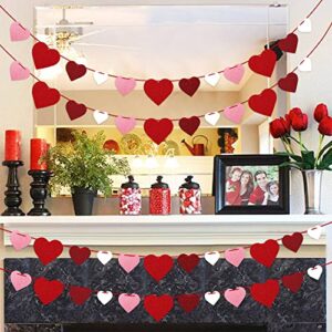 4Pcs Valentines Day Felt Heart Garland Banner- NO DIY- Valentines Decorations- Valentine's Day Party Decorations Supplies- Valentines Burgundy Pink Red White Heart Garlands for Home Fireplace Mantle