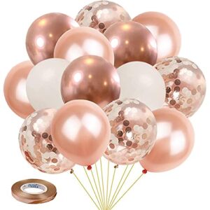 kalyerparty rose gold balloons, 60 pack rose gold confetti balloons 12 inch rose gold balloon white latex balloons for birthday party wedding graduation bridal shower decorations.