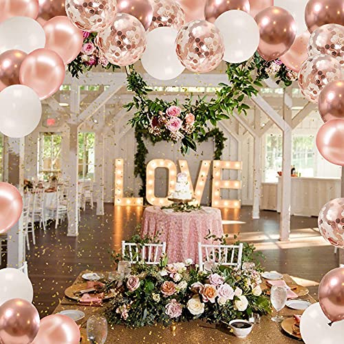 Kalyerparty Rose Gold Balloons, 60 Pack Rose Gold Confetti Balloons 12 inch Rose Gold Balloon White Latex Balloons for Birthday Party Wedding Graduation Bridal Shower Decorations.