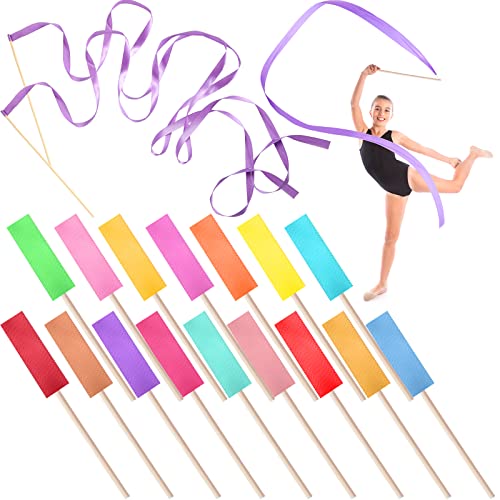 30 Pack Ribbons Dance Streamers 6.6 Feet Long Ribbon Dancer Wand for Kids Rhythmic Gymnastics Ribbon Silks Rainbow Streamer Toys Party Favors for Talent Shows Artistic Dance(Colorful,0.6 Inch)