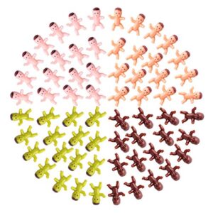 lamoutor 200 pieces mini plastic babies mixed race for baby shower party favor supplies ice cube game party decorations 1 inch (dark brown, latin, pink, green)
