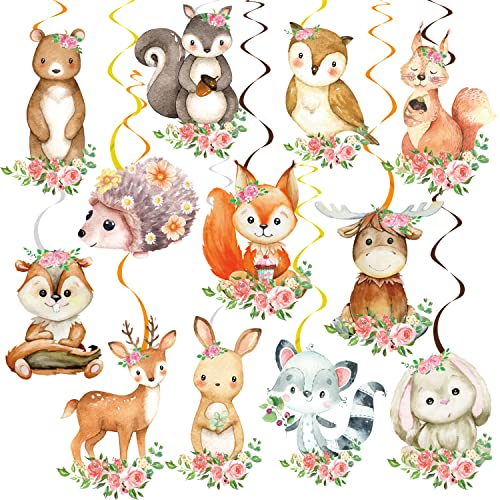 Woodland Party Decorations 20pcs Woodland Animals Hanging Swirls Forest Animals Foil Ceiling Decorations for Woodland Theme Birthday Party Baby Shower Supplies