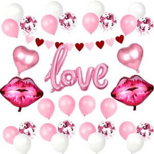 valentines day decorations, pink love heart balloons kit for valentine’s day decor wedding propose engagement anniversary party decor bridal ornaments
