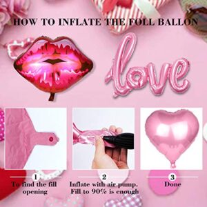 Valentines Day Decorations, Pink Love Heart Balloons Kit for Valentine’s Day Decor Wedding Propose Engagement Anniversary Party Decor Bridal Ornaments