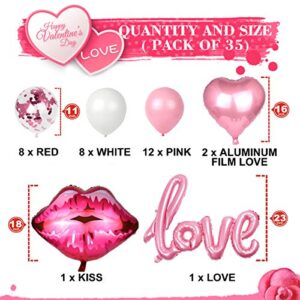 Valentines Day Decorations, Pink Love Heart Balloons Kit for Valentine’s Day Decor Wedding Propose Engagement Anniversary Party Decor Bridal Ornaments