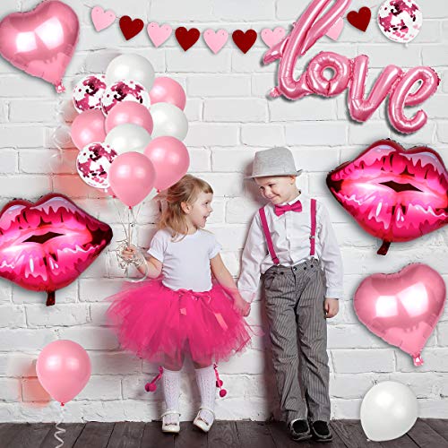 Valentines Day Decorations, Pink Love Heart Balloons Kit for Valentine’s Day Decor Wedding Propose Engagement Anniversary Party Decor Bridal Ornaments