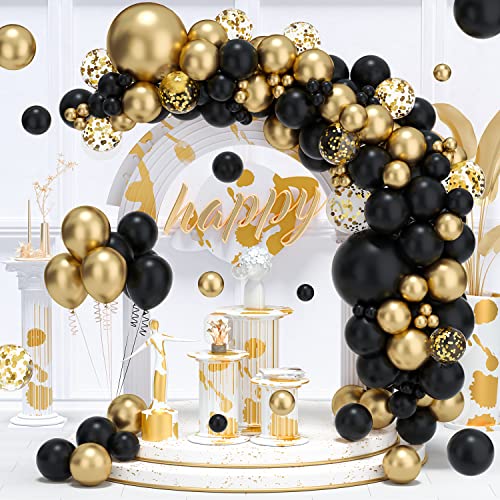 DKCPISCO Black Gold Balloons Garland Kit, 122PCS Black Metallic Gold Confetti Latex Balloons Arch Kit for Graduation Birthday Weddings with long strip and balloon dot glue