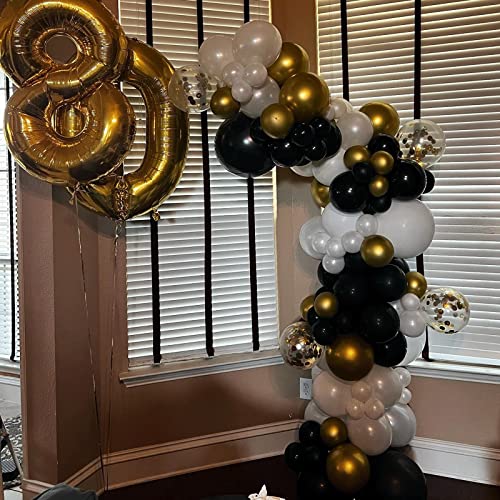 DKCPISCO Black Gold Balloons Garland Kit, 122PCS Black Metallic Gold Confetti Latex Balloons Arch Kit for Graduation Birthday Weddings with long strip and balloon dot glue