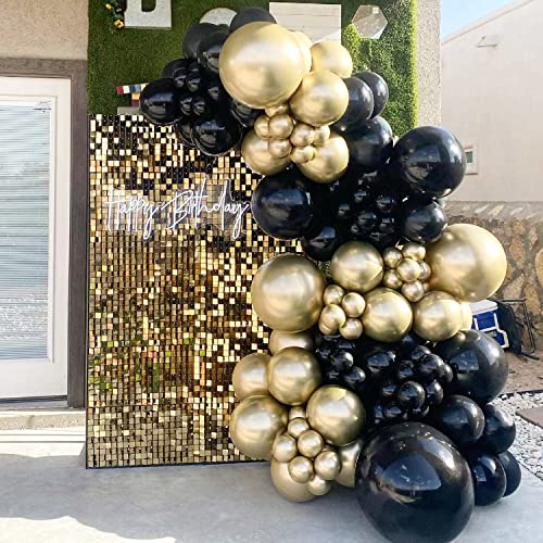 DKCPISCO Black Gold Balloons Garland Kit, 122PCS Black Metallic Gold Confetti Latex Balloons Arch Kit for Graduation Birthday Weddings with long strip and balloon dot glue