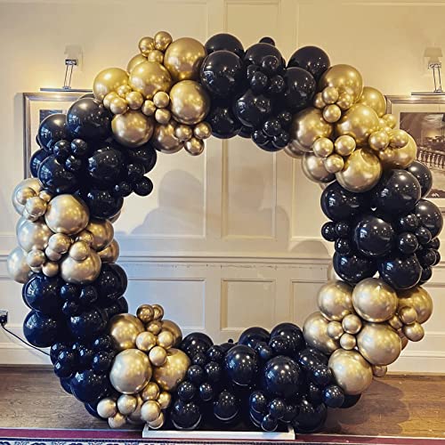 DKCPISCO Black Gold Balloons Garland Kit, 122PCS Black Metallic Gold Confetti Latex Balloons Arch Kit for Graduation Birthday Weddings with long strip and balloon dot glue