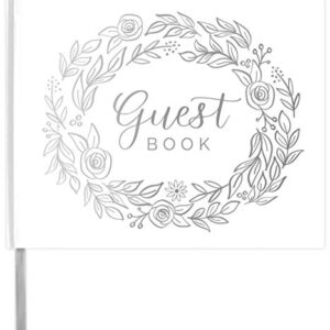 bloom daily planners Wedding Guest Book (120 Pages) - Lined Sign-in Registry Guestbook & Keepsake - Hard Cover with Silver Foil, Gilded Edges and Bookmark - 7” x 9" - Silver Floral