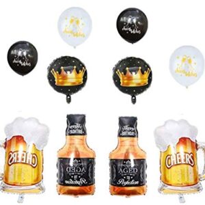 10Pcs Whiskey Bottle Beer Mug Super Shape Mylar Foil Balloon Aluminium Balloon Birthday Party Decoration Supplies for Bar Valentines Wedding Decors