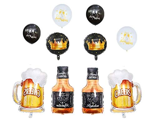 10Pcs Whiskey Bottle Beer Mug Super Shape Mylar Foil Balloon Aluminium Balloon Birthday Party Decoration Supplies for Bar Valentines Wedding Decors