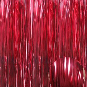 GOER 3.2 ft x 9.8 ft Metallic Tinsel Foil Fringe Curtains for Party Photo Backdrop Wedding Decor (1 Pack,Burgundy)