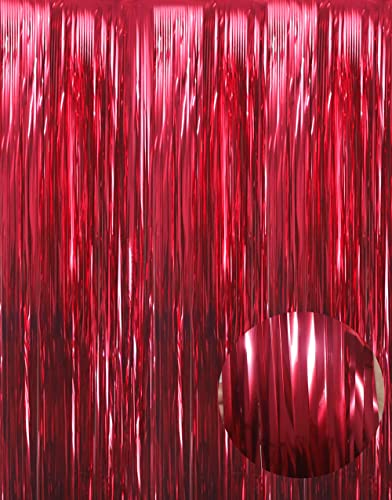 GOER 3.2 ft x 9.8 ft Metallic Tinsel Foil Fringe Curtains for Party Photo Backdrop Wedding Decor (1 Pack,Burgundy)