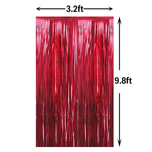 GOER 3.2 ft x 9.8 ft Metallic Tinsel Foil Fringe Curtains for Party Photo Backdrop Wedding Decor (1 Pack,Burgundy)