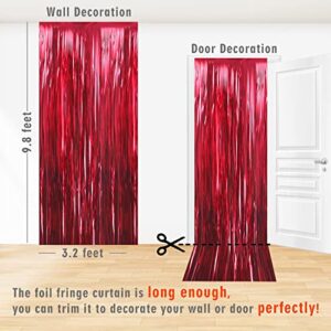 GOER 3.2 ft x 9.8 ft Metallic Tinsel Foil Fringe Curtains for Party Photo Backdrop Wedding Decor (1 Pack,Burgundy)