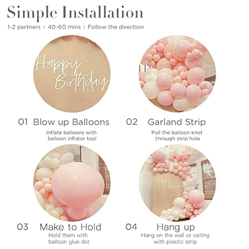 Macaron Pink White Balloon Arch Kit-135Pcs White Balloon Pink Balloon for Wedding,Gender Reveal,Birthday,Baby Shower,Christmas Party Decoration.