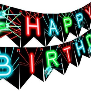 Laser Tag Happy Birthday Banner Pennant - Laser Tag Party Supplies - Laser Tag Decorations - Brights Banner