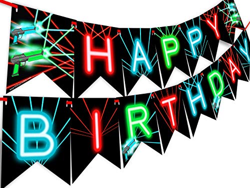 Laser Tag Happy Birthday Banner Pennant - Laser Tag Party Supplies - Laser Tag Decorations - Brights Banner