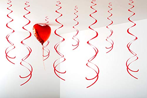 Red Party Swirl Decorations Foil Swirl Hanging Decoration 30Pc Plastic Streamer for Ceiling 22"