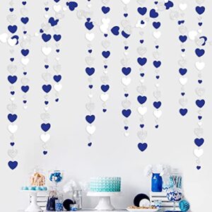 52 ft navy blue silver love heart garlands silver royal blue hanging streamer banners for anniversary valentines bachelorette engagement wedding baby bridal shower birthday party decorations supplies
