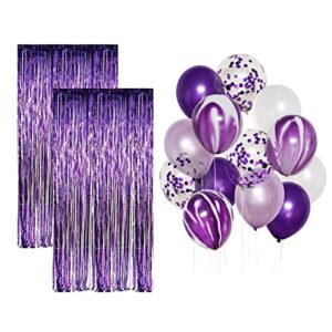 purple party decorations kit, purple foil fringe curtain backdrop, purple and white balloons set, purple birthday decorations, graduation party supplies, purple graduation decorations