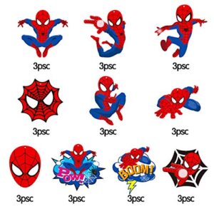 PANTIDE 30Ct Spider Superhero Hanging Swirls Decorations, Spider Hero Whirls Glitter Foil Ceiling Swirls Streamers Decorations, Superhero Themed Party Supplies Favors for Kids Birthday Baby Shower