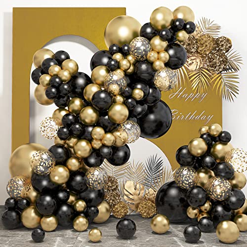 132Pcs Black and Gold Balloons Garland Arch Kit, Metallic Confetti Gold Black Graduation Balloons for Men Women Birthday Anniversary Wedding Retirement 2023 Graduation Party Decorations