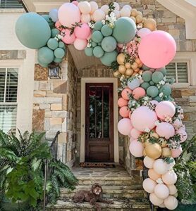 sherpaa sage green pink balloon garland arch kit, baby pink blush gold metallic latex balloons, 18 inch big sage green and pink balloon for wedding bride baby shower birthday evening decor