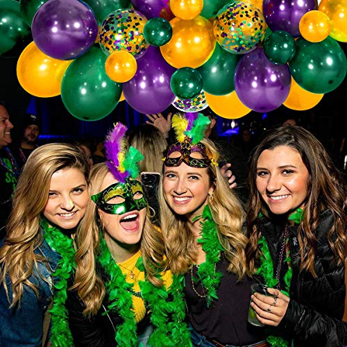 Mardi Gras Balloon Garland Kit,117PCS Deep Green Purple Gold Balloons with Confetti Balloons and Tail Moon Star Foil Balloons for Mardi Gras Fat Tuesday Decorations and Supplies