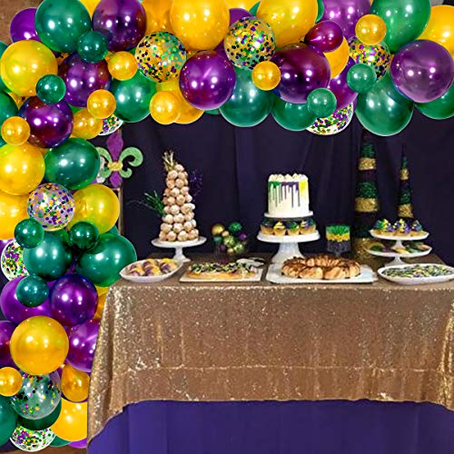 Mardi Gras Balloon Garland Kit,117PCS Deep Green Purple Gold Balloons with Confetti Balloons and Tail Moon Star Foil Balloons for Mardi Gras Fat Tuesday Decorations and Supplies