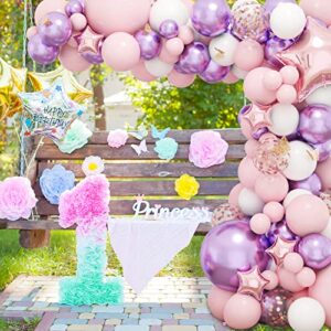 RUBFAC 176pcs Pink Balloon Garland, Purple Baby Shower Decorations for Girl with Butterfly Decorations Foil Balloons for Birthday Party Bridal Shower Bachelorette Engagement Decoration