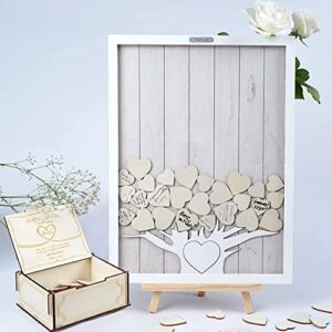 wedding guest book alternative heart drop box, 16″ * 12″ white wooden rustic display shadow picture frame for reception, farmhouse decoration sign in dropbox for anniversary baby shower birthday party