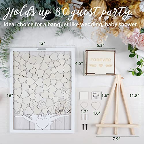 Wedding Guest Book Alternative Heart Drop Box, 16" * 12" White Wooden Rustic Display Shadow Picture Frame for Reception, Farmhouse Decoration Sign In Dropbox for Anniversary Baby Shower Birthday Party