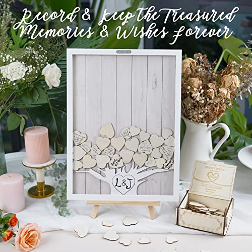 Wedding Guest Book Alternative Heart Drop Box, 16" * 12" White Wooden Rustic Display Shadow Picture Frame for Reception, Farmhouse Decoration Sign In Dropbox for Anniversary Baby Shower Birthday Party