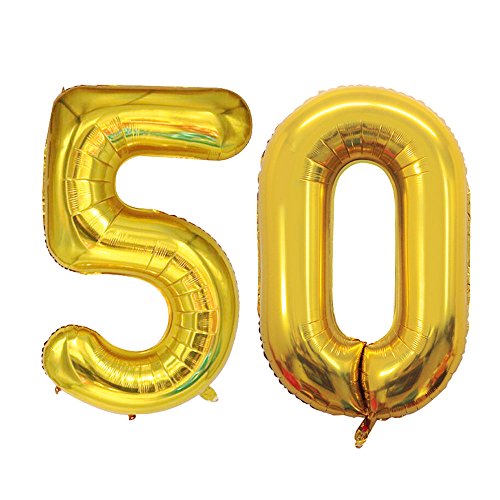 GOER 42 Inch Gold Number 50 Balloon,Jumbo Foil Helium Balloons for 50th Birthday Party Decorations and 50th Anniversary Event